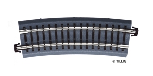 Tillig 83782 - Bettungsgleis braun, BR 3-ü: Gebogenes Gleis, R 396 mm/15° Übergang (TT, H0m)